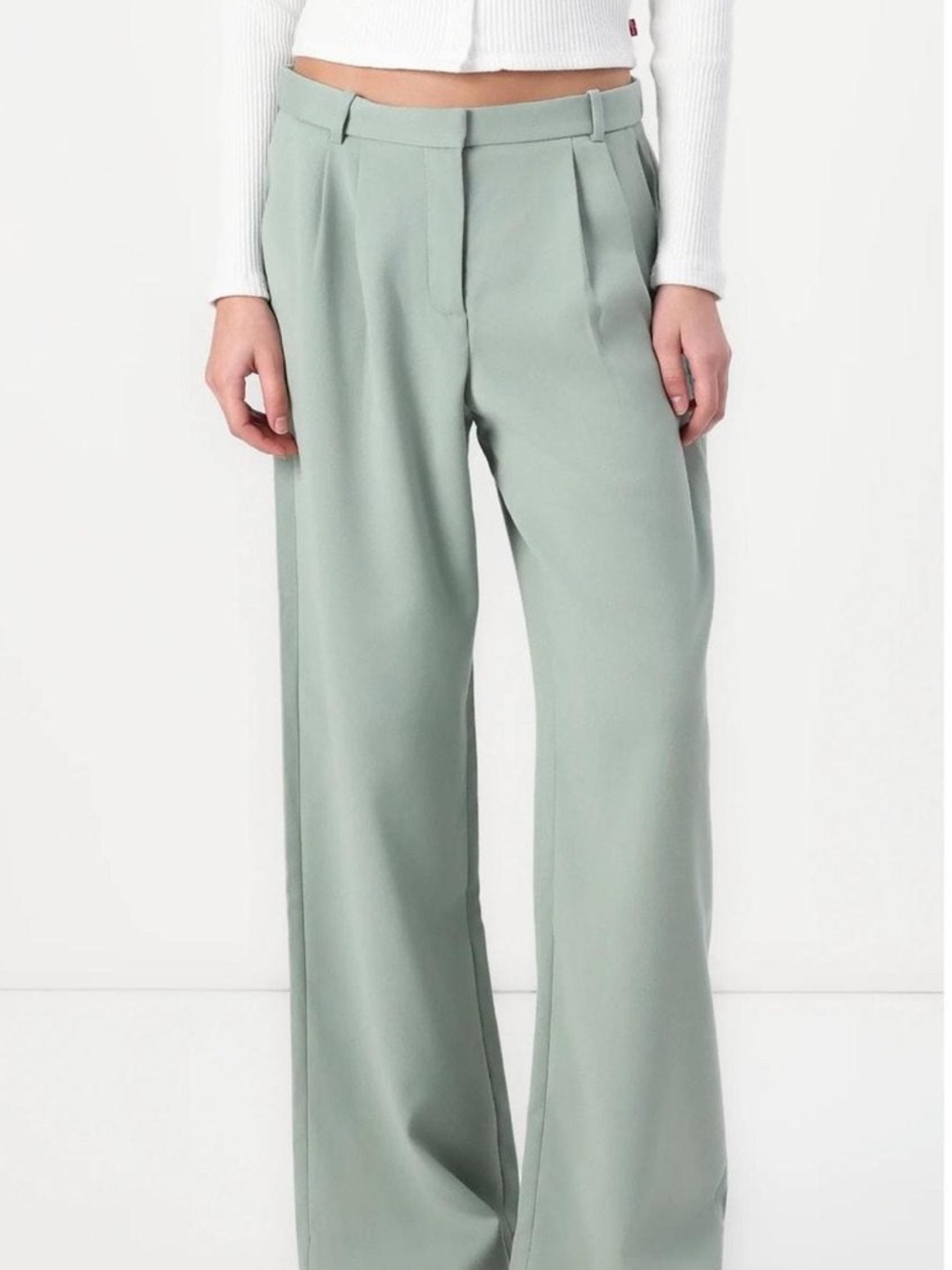 Abercrombie & Fitch Curve Love A&F Sloane Tailored Wide Leg Pant Sage